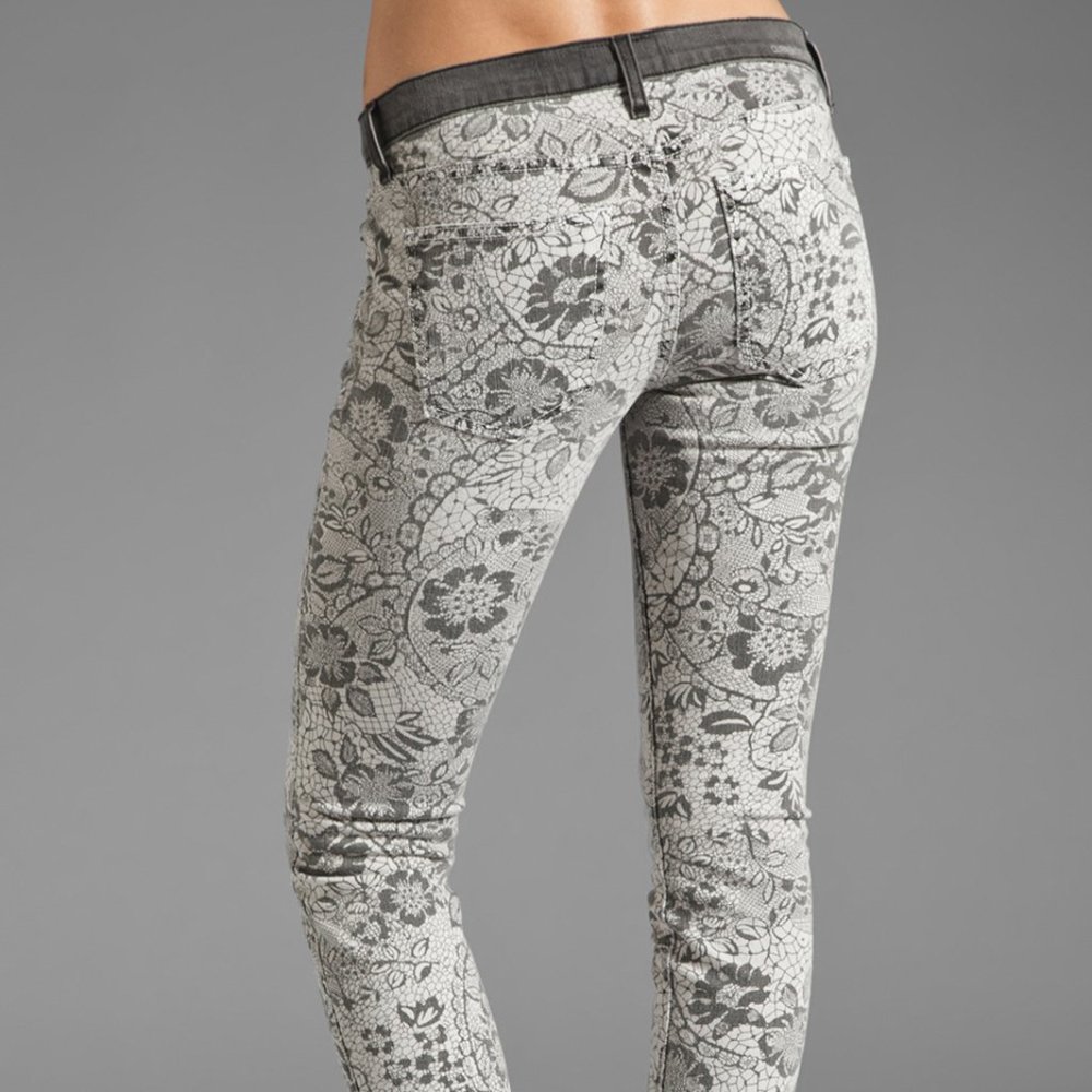 CURRENT ELLIOTT New Jeans Ankle Skinny Light Grey Black Lace Floral Women's HP🎉 - Picture 10 of 17